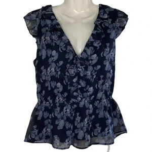 Banana Republic navy floral flutter peplum  top sz XS